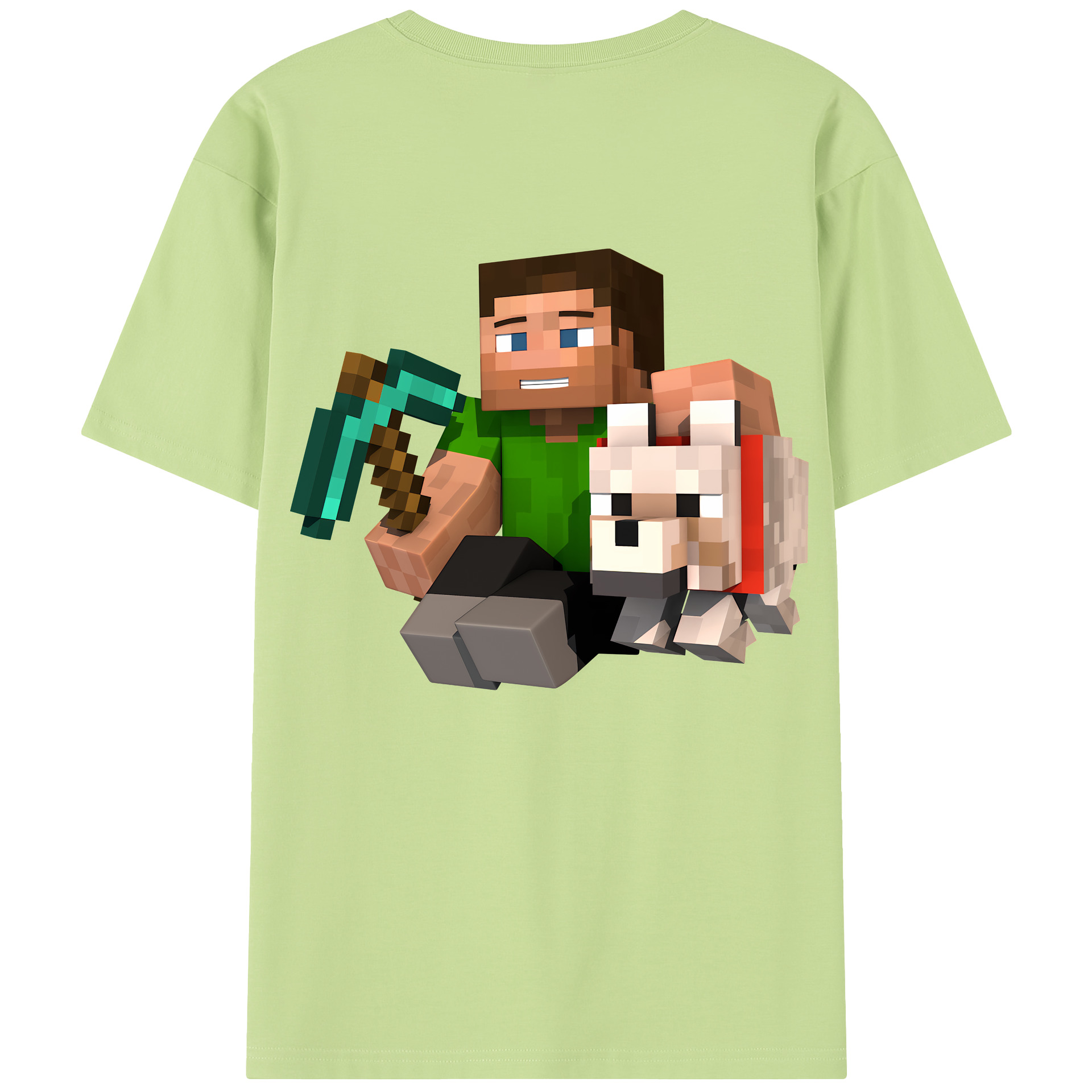 （画像用） マインクラフト ブロックの世界 Minecraft MC Block world 綿100％半袖Tシャツ（背面プリント）